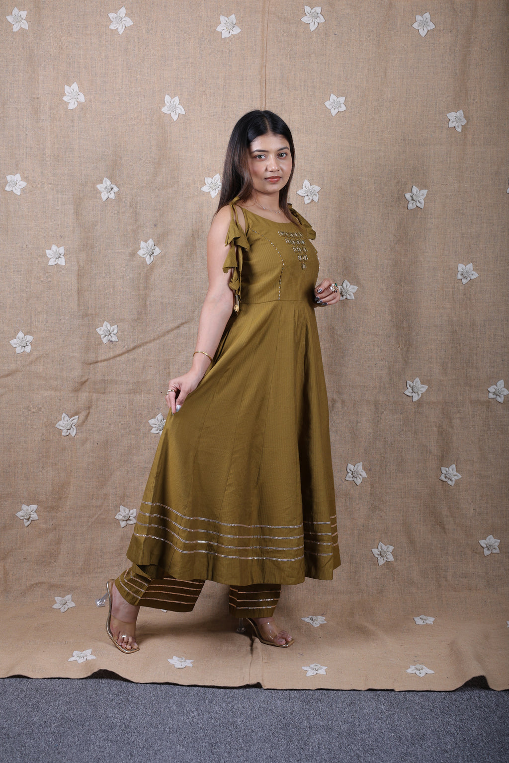 Olive Mirrorwork Anarkali