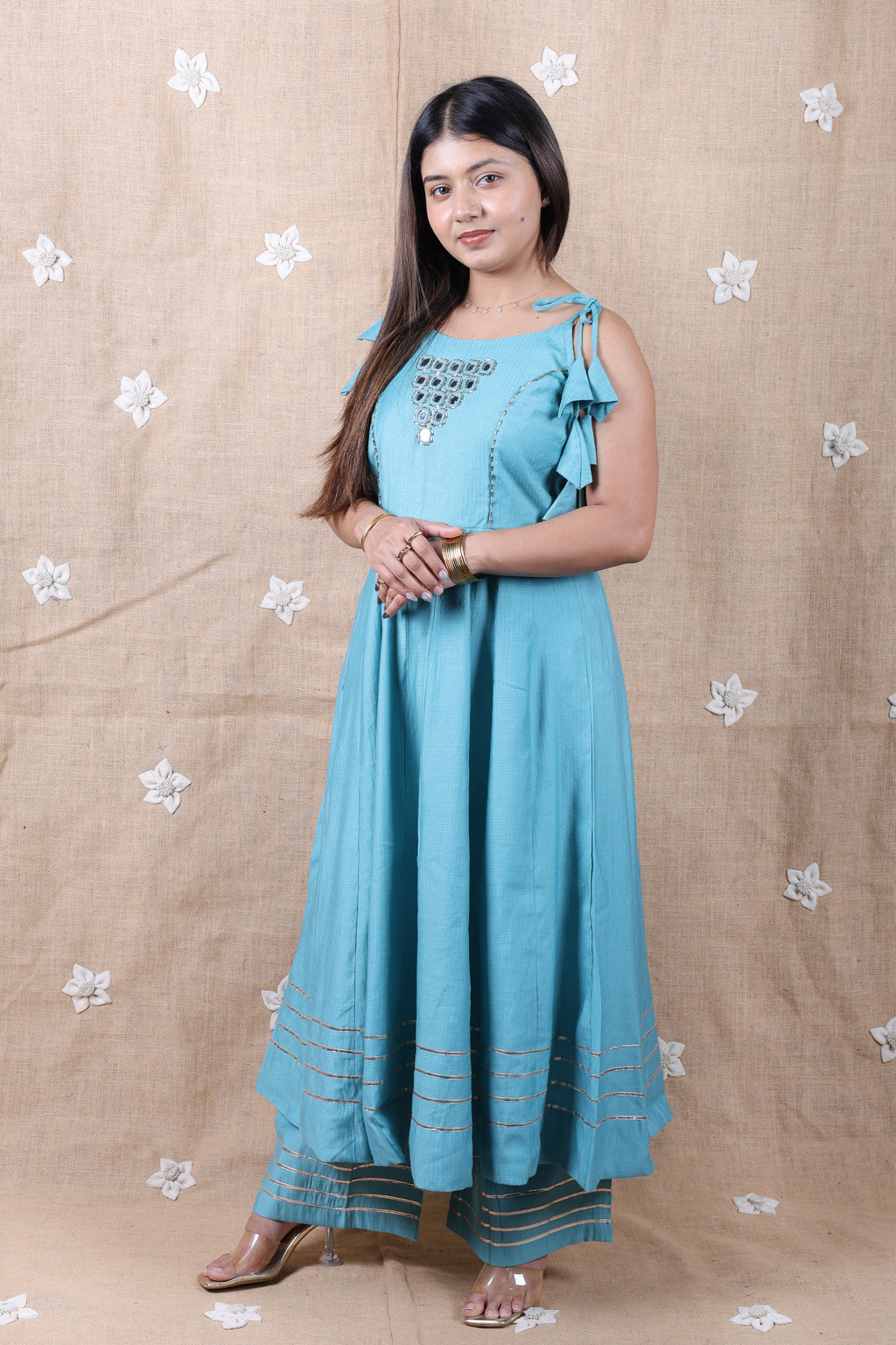 Sky Blue Mirrorwork Anarkali
