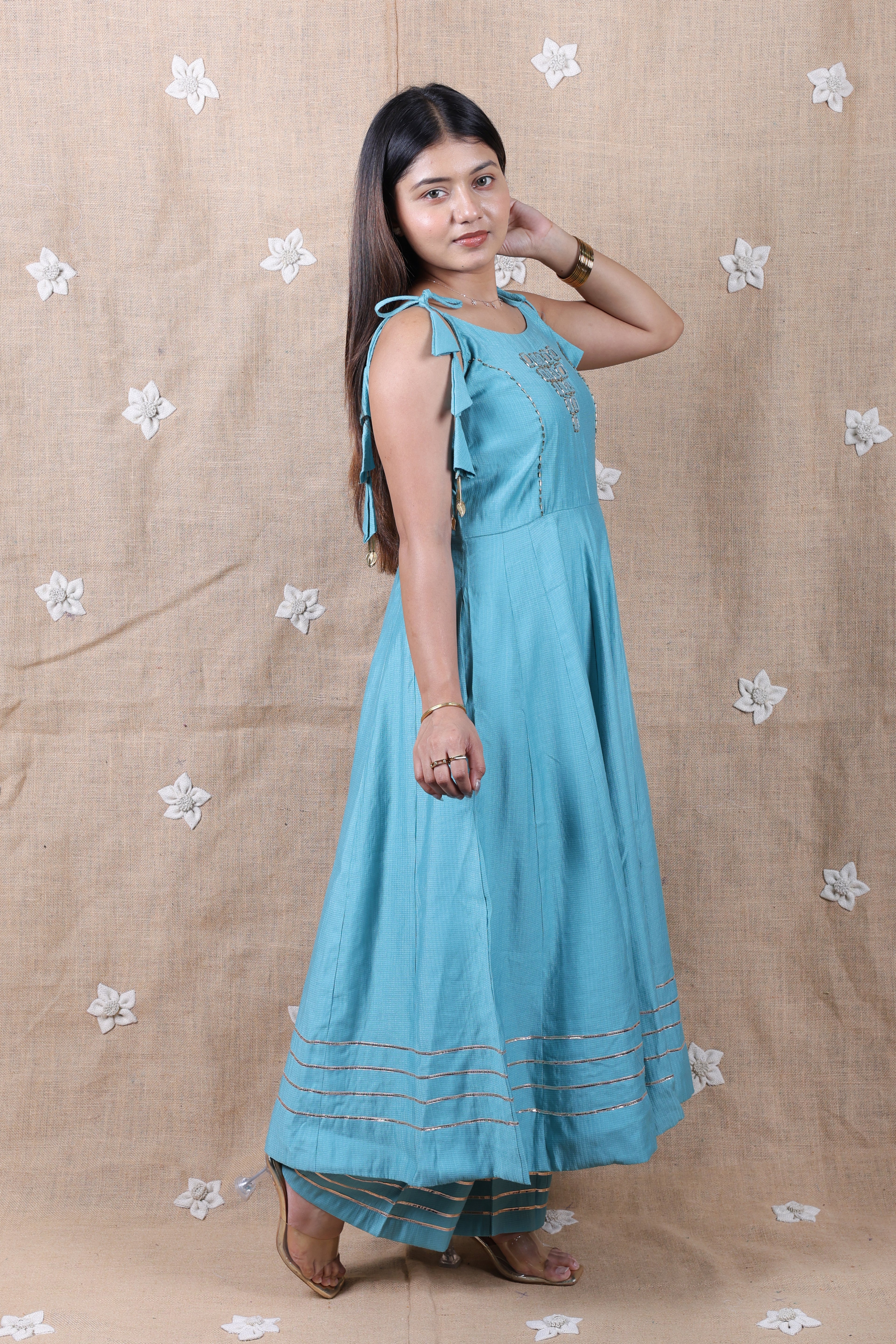 Sky Blue Mirrorwork Anarkali