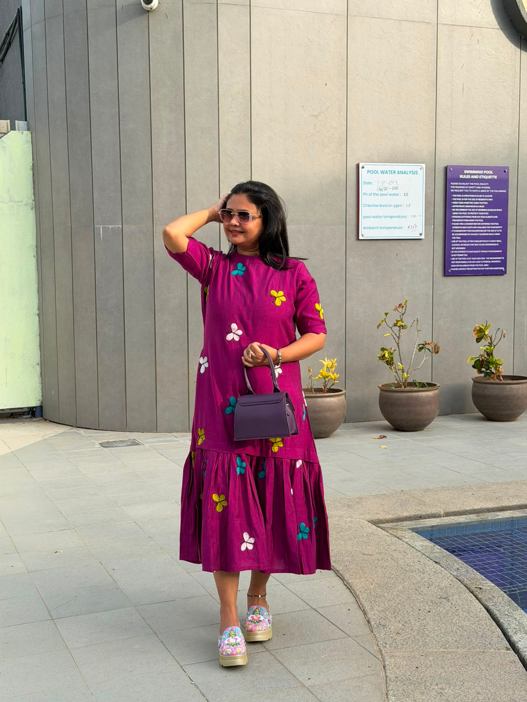 Magenta Bloom Midi Dress