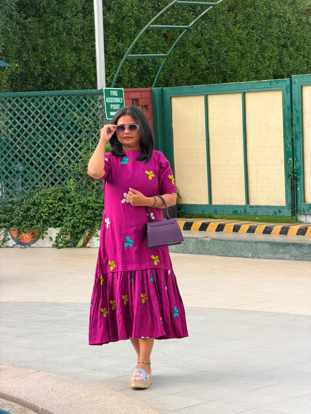 Magenta Bloom Midi Dress