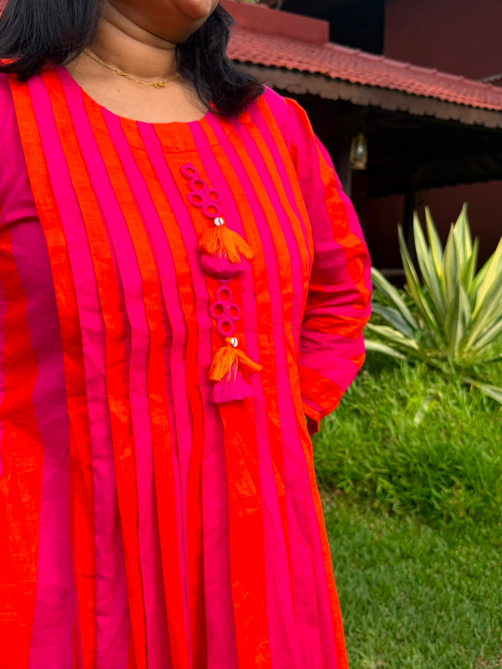 Sunset Stripe Tassel Cotton Dress