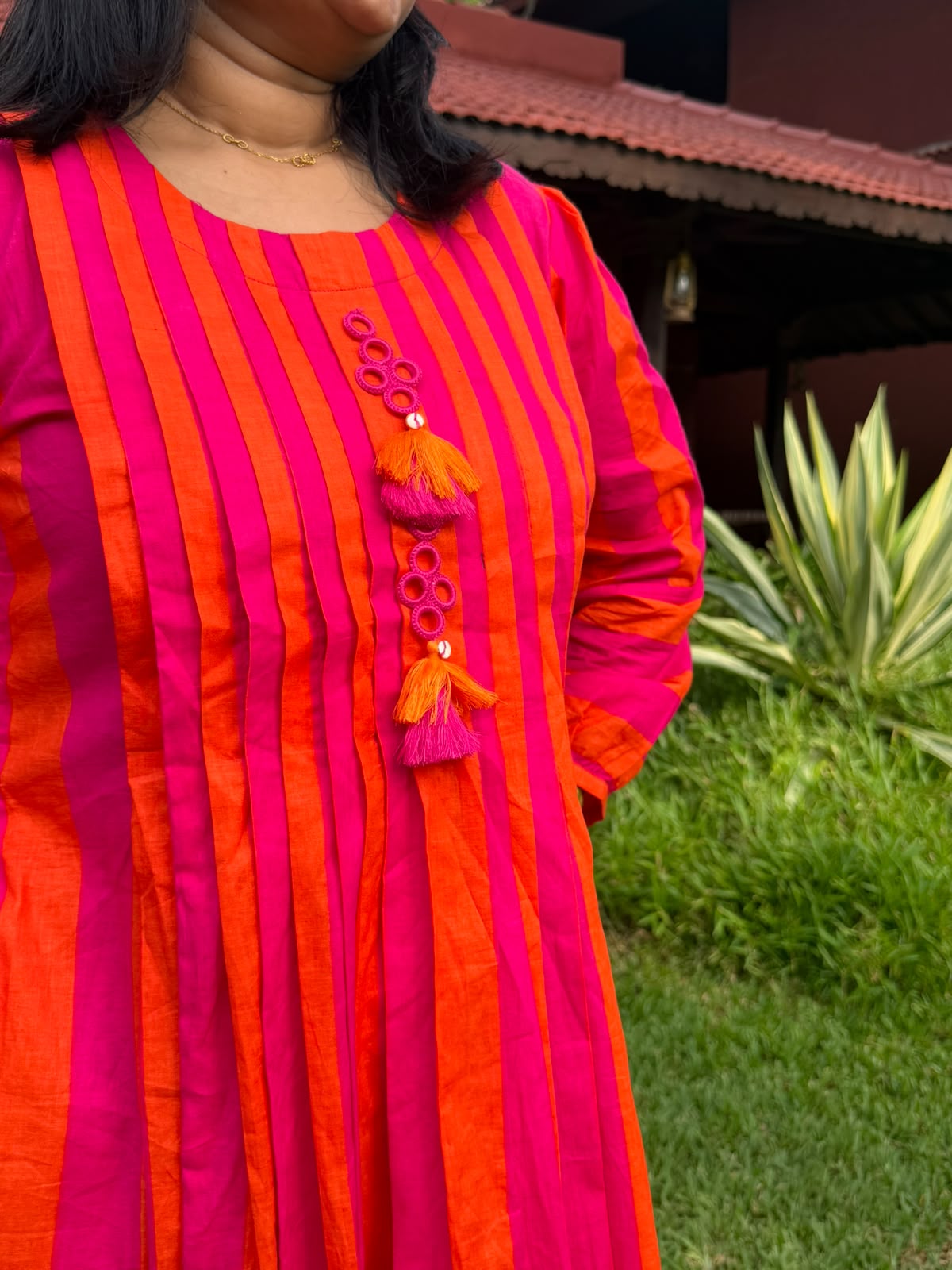 Sunset Stripe Tassel Cotton Dress