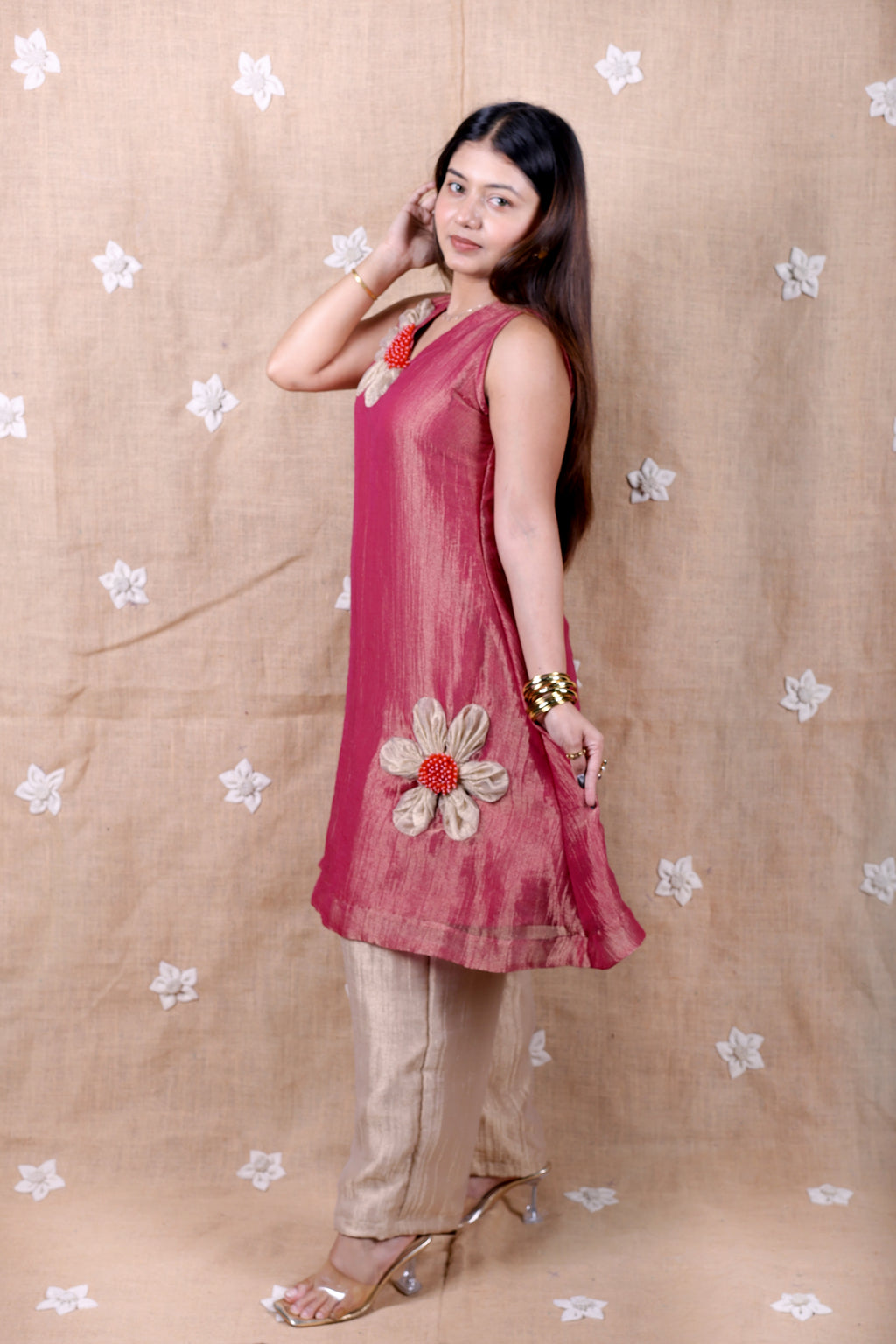 Wine Pink Floral Co-Ord Set - Shimmer