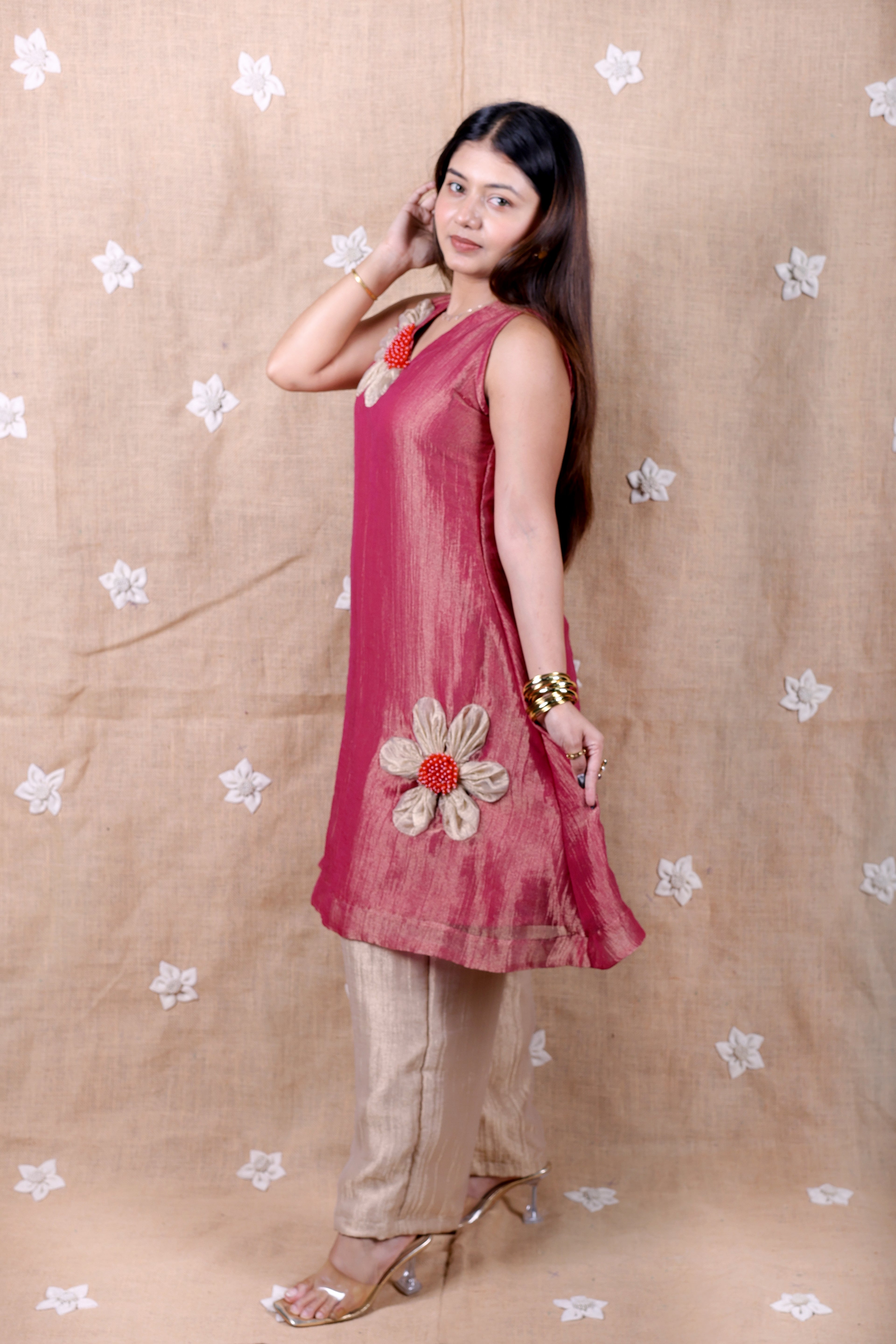 Wine Pink Floral Co-Ord Set - Shimmer
