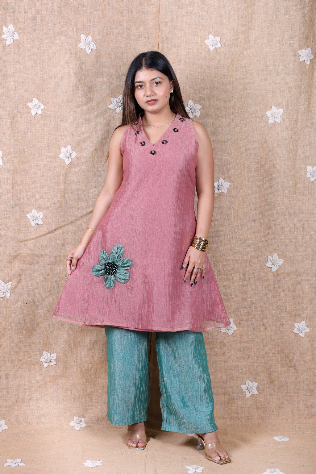 Dusty Pink & Teal Floral Co-Ord Set - Shimmer