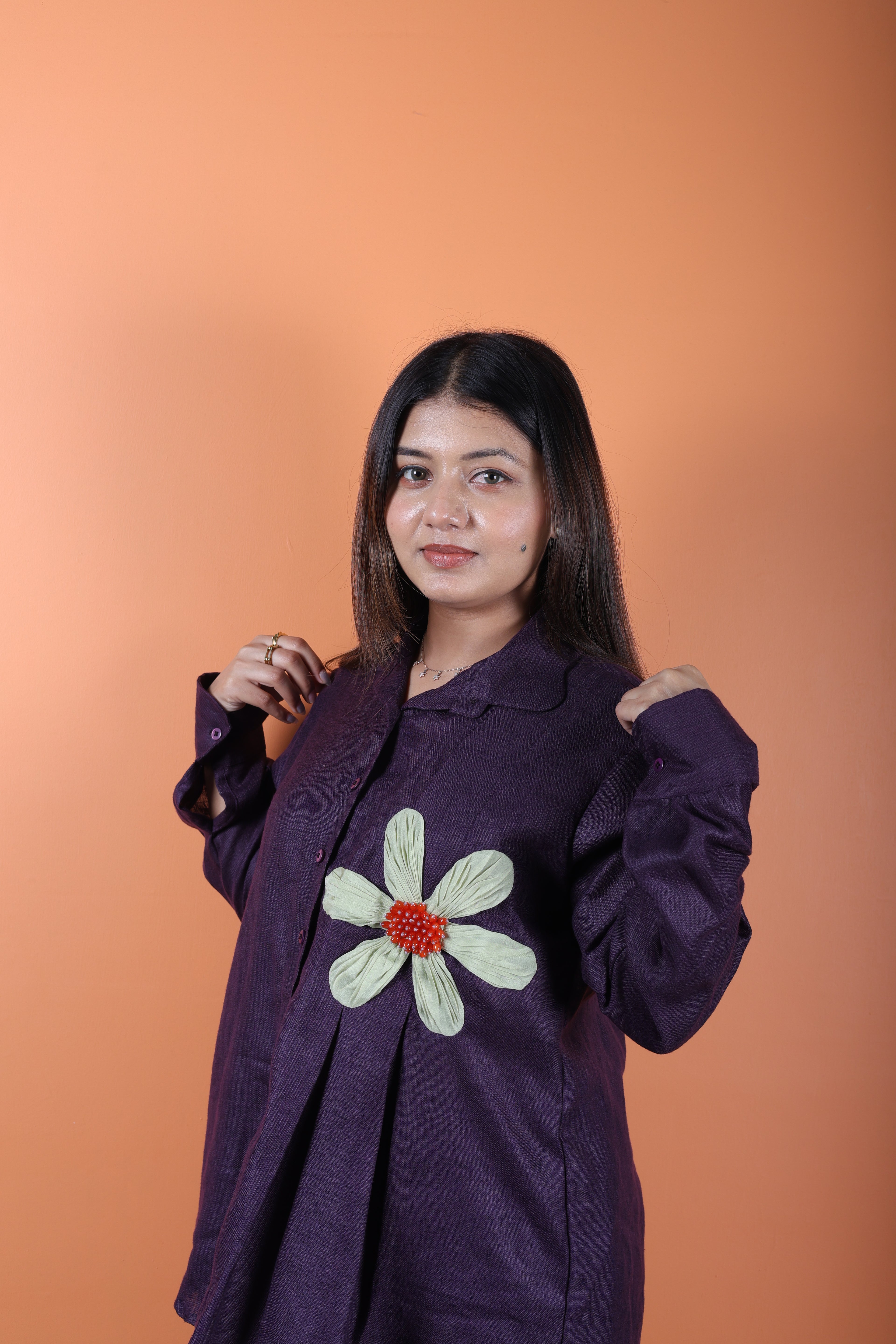 Midnight Bloom Linen Co-Ord Set - Purple
