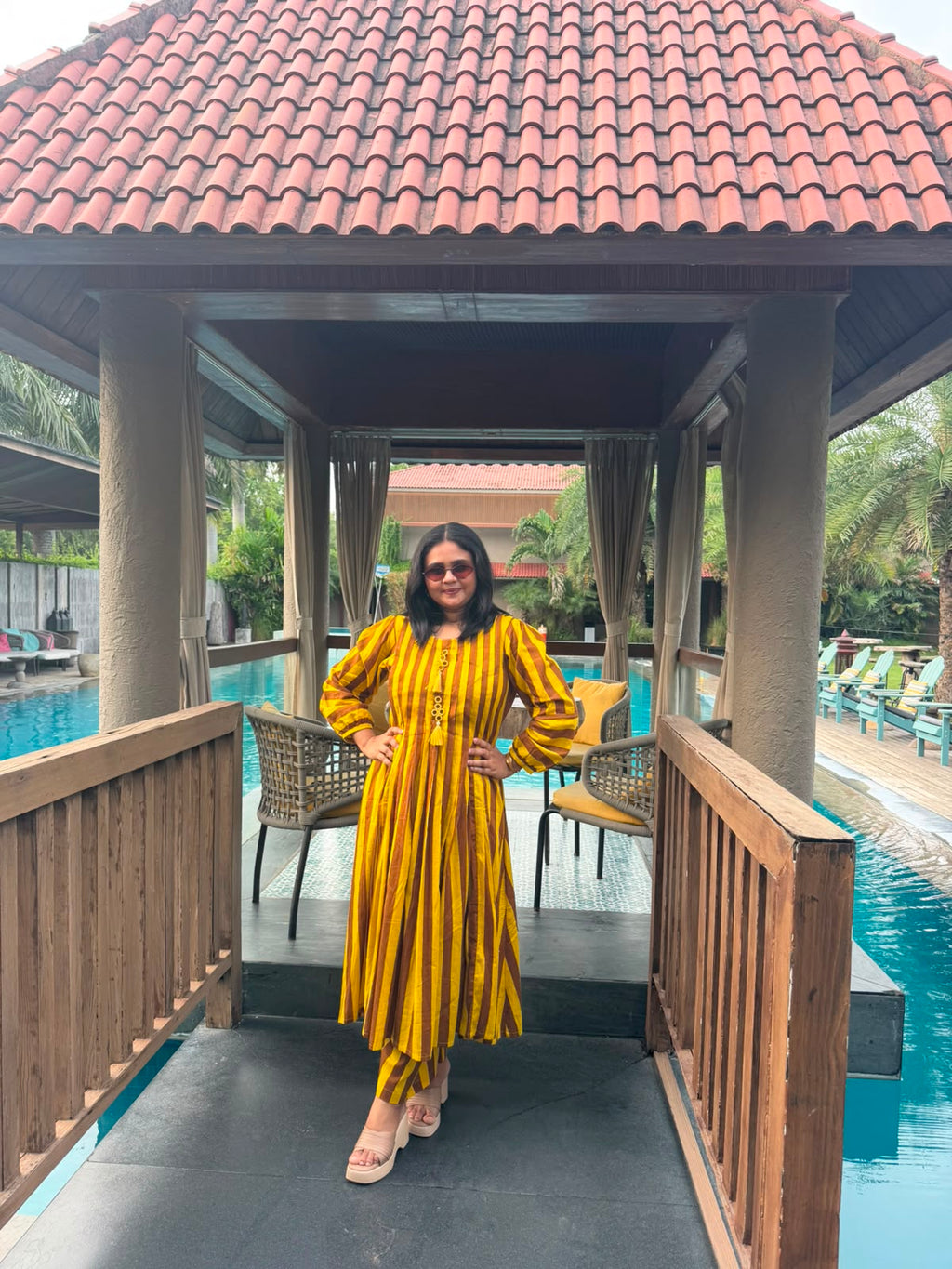 Mustard Mocha Stripe Tassel Cotton Dress
