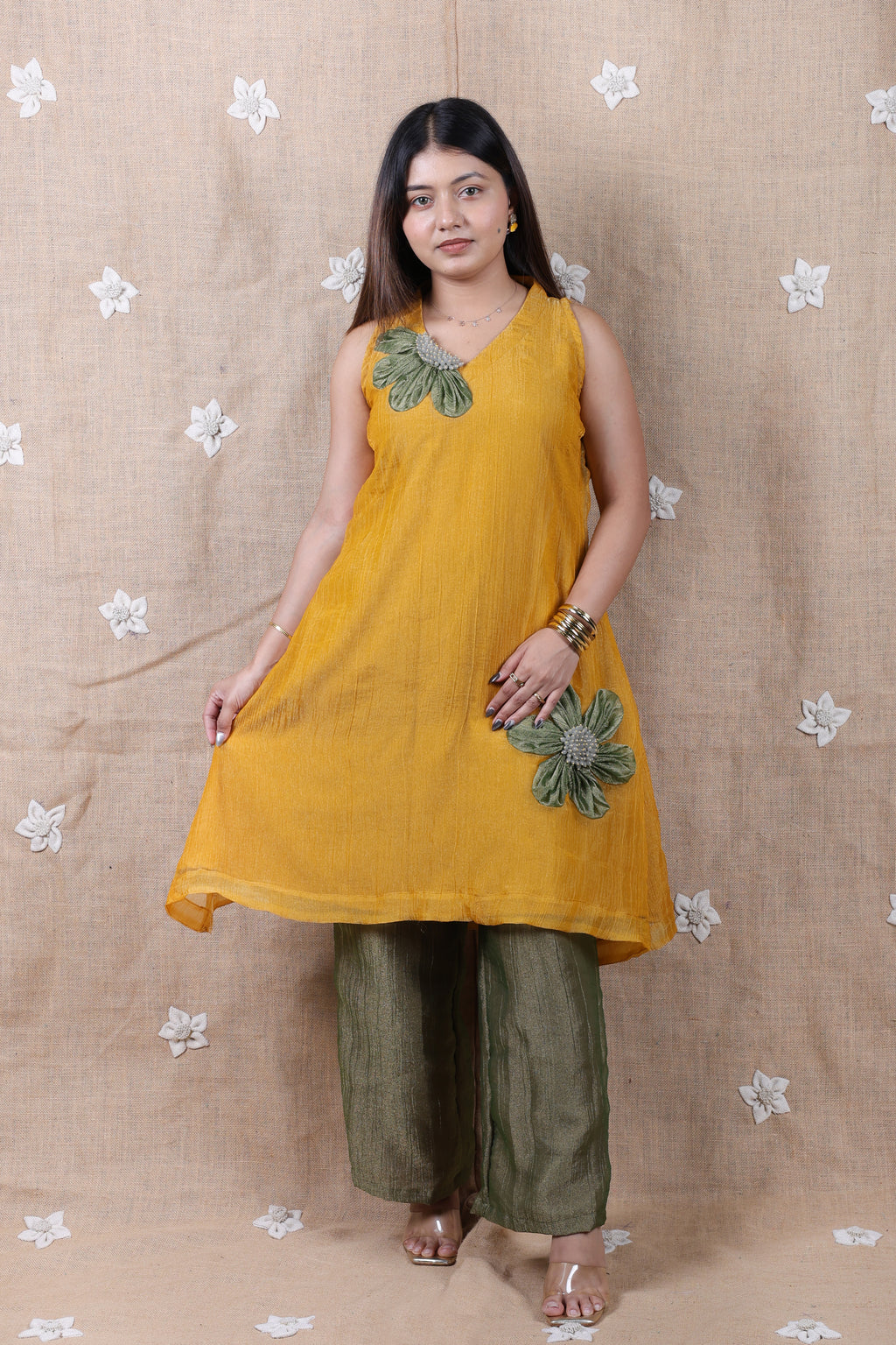 Mustard Yellow Floral Co-Ord Set - Shimmer