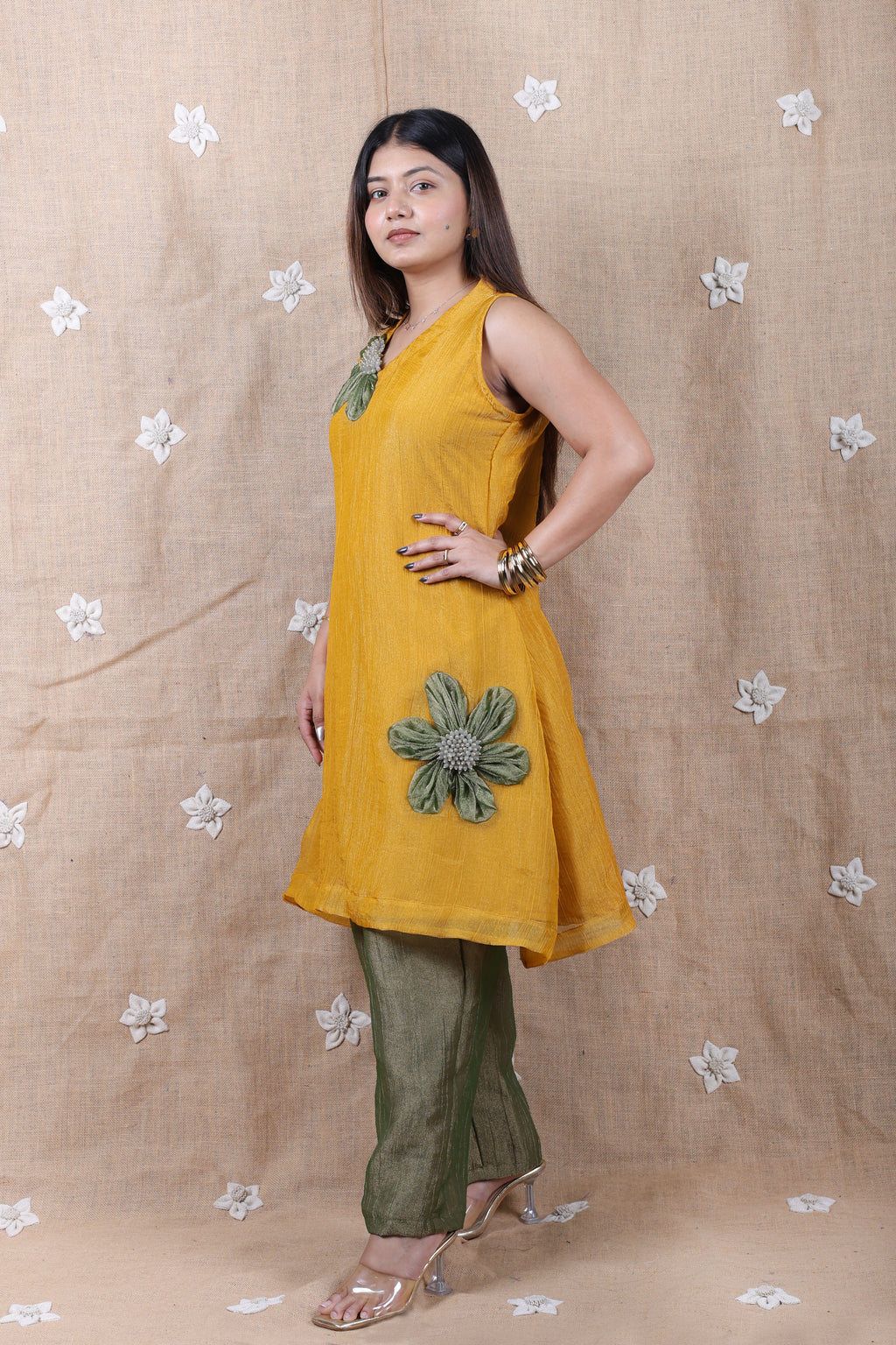Mustard Yellow Floral Co-Ord Set - Shimmer